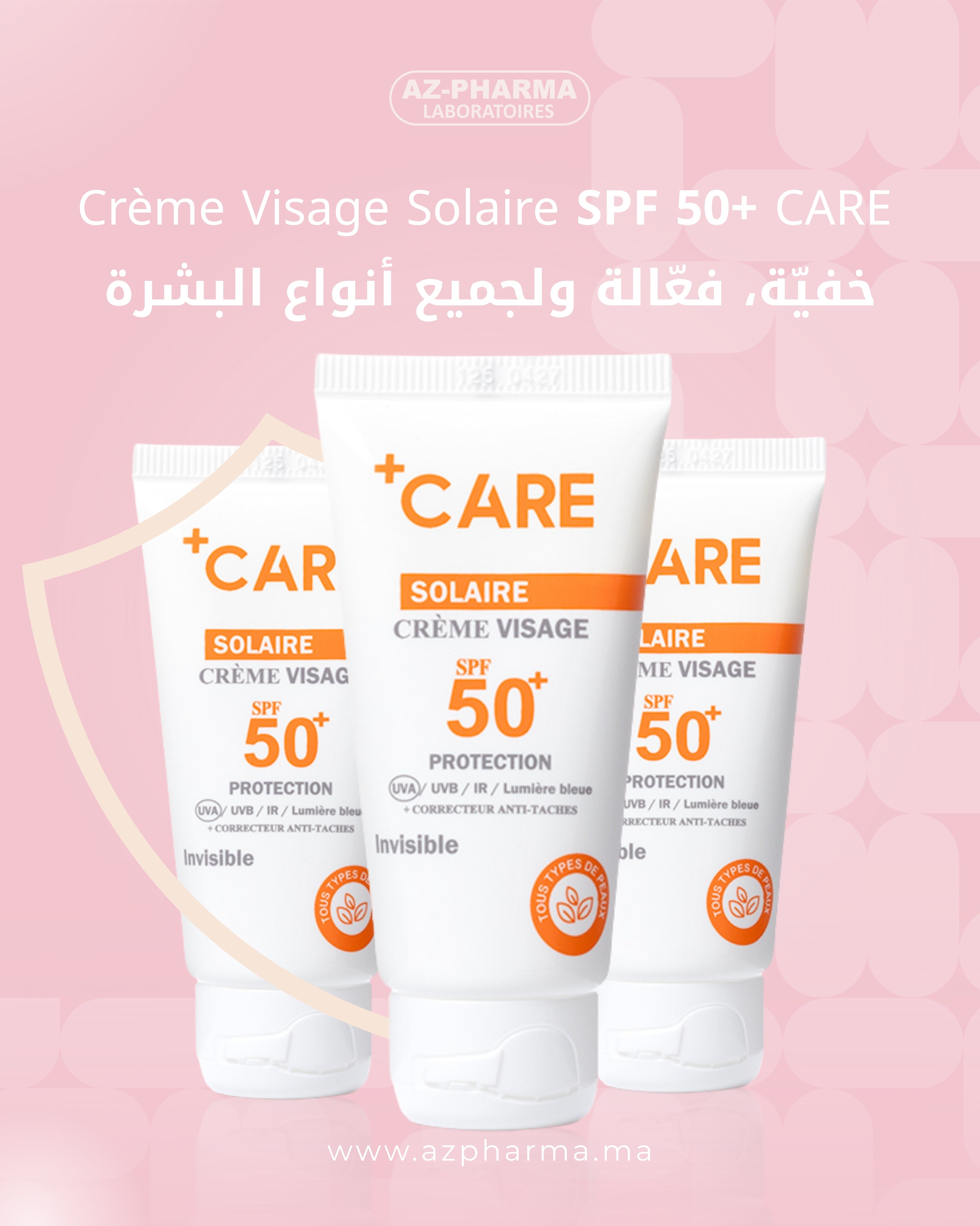 ☀️ +CARE Crème Solaire Visage SPF 50+ – Très haute protection, fini invisible