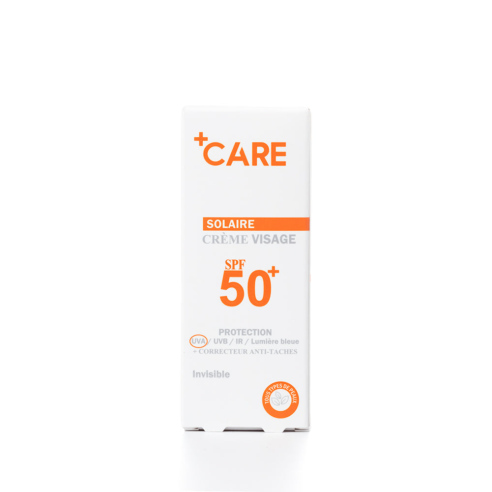 ☀️ +CARE Crème Solaire Visage SPF 50+ – Très haute protection, fini invisible