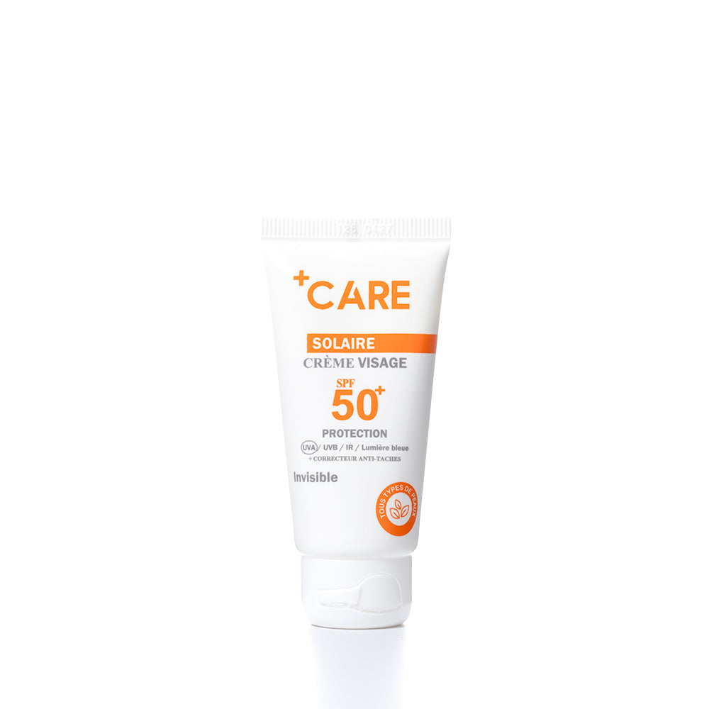 ☀️ +CARE Crème Solaire Visage SPF 50+ – Très haute protection, fini invisible