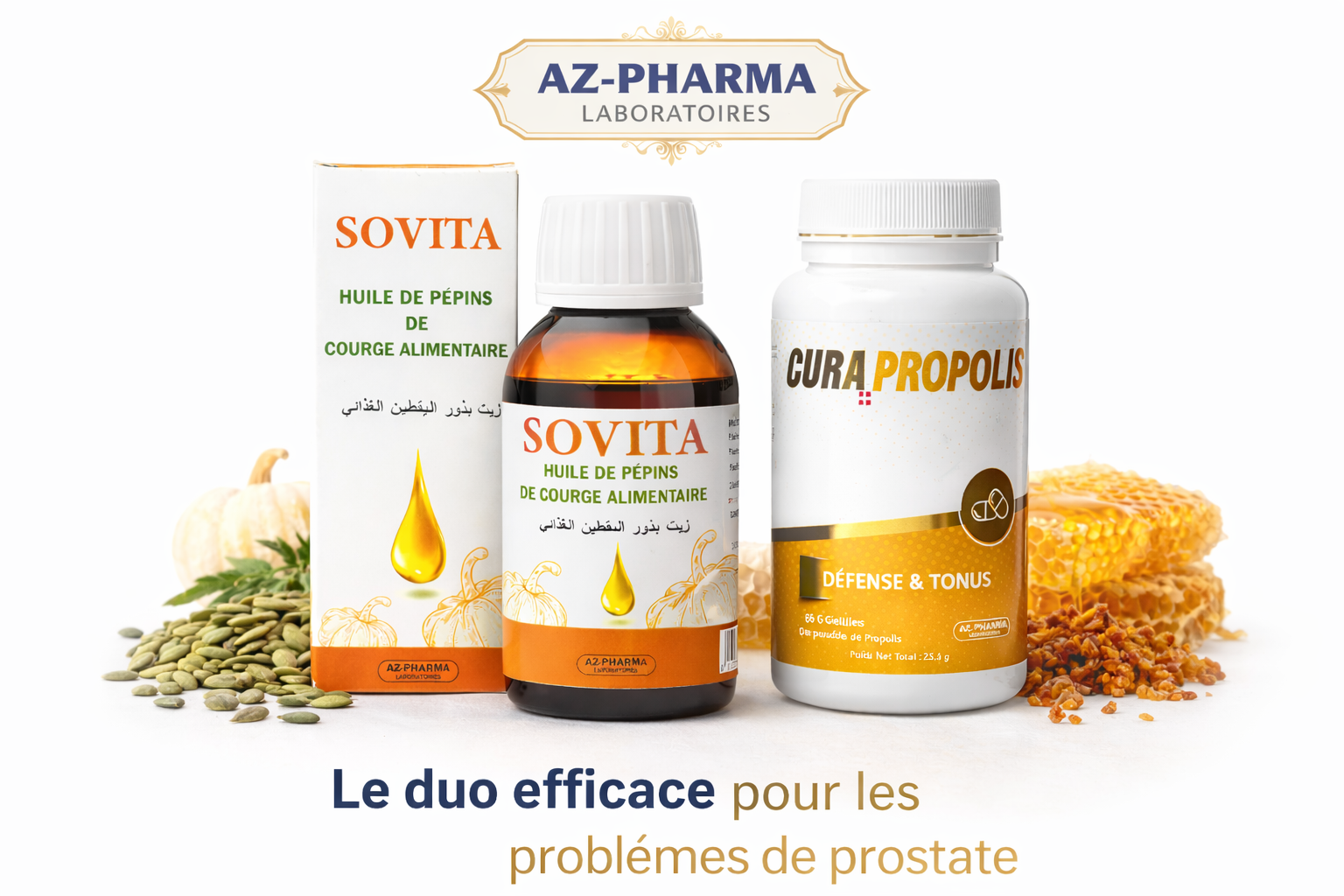 Pack Prosta – Huile de pépins de courge Sovita & Gélules 100 % Propolis Cura+ Propolis
